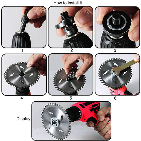 Step-by-step assembly of Electric Drill To Angle Grinder Adapter Kit With 6mm And 10mm Variable Shaft Mandrel Including 2 Wrenches Flange Nuts Extension Rod Polishing Pad For Cutting Polishing And Sanding.