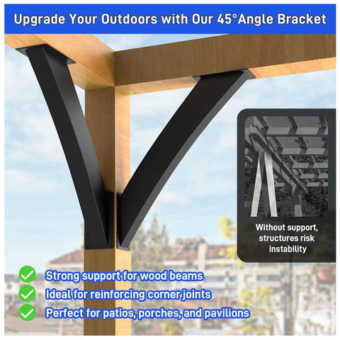 Tough As Nails Heavy Duty 45 Degree Steel Angle Brackets For Pergolas And Gazebos Wood Beam Support Hardware With Mounting Screws Ideal For Patios Tree Houses Cabins And Outdoor Structures