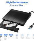 External CD DVD Drive for Laptop USB 3.0 Portable CD DVD Player High Speed Writer 8x DVDR 24x CDR black USB drive