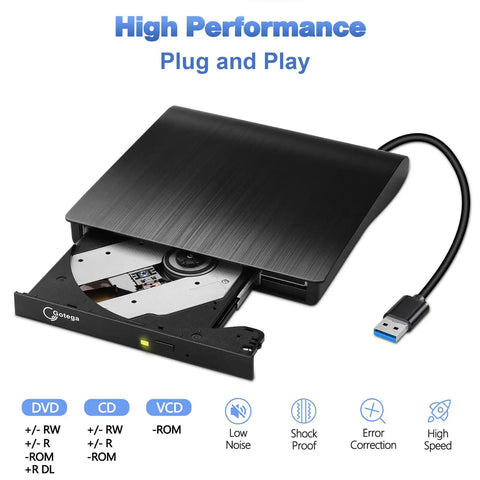 External CD DVD Drive for Laptop USB 3.0 Portable CD DVD Player High Speed Writer 8x DVDR 24x CDR black USB drive