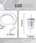 Road Ready 16.4 Feet Diesel Heater Fuel Line Kit Featuring Inline Filter, showing 16.4 ft hose and inline filter dimensions.