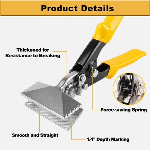 Rpeconu 3-Inch sheet metal hand seamer with yellow TPR handles and straight jaws, front view.
