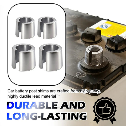 DIY Friendly Pro Grade Battery Terminal Shim Kit With Washers And Adjustment Tool Positive And Negative Post Shims shown on battery
