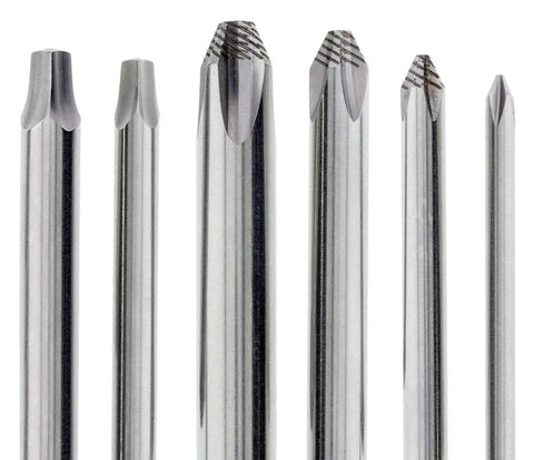 Close-up of tips from Stainless Steel Screwdriver Set 3334 12 Piece With Blue Handles, showing various screwdriver heads.