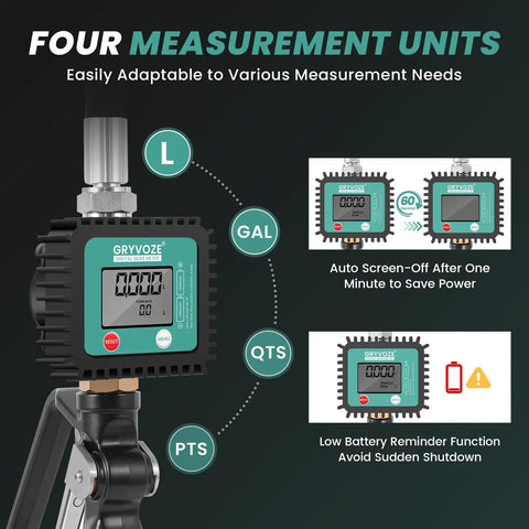 Digital Oil Control Valve Flow Meter Dispenser Nozzle with measurement units and screen features