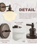 Wall Sconce Lighting Oil Rubbed Bronze Milk Glass Hardwired Wall Sconces with milk glass lampshade and ornate top plate.