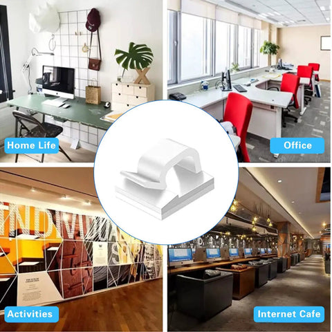50 Pack Cable Clips With Two Sizes Medium And Large White Wire Holder And Organizer For Car Office And Home Cable Management Clips For Desk TV Power Strip Computer And More in various environments like home, office, and internet cafe.