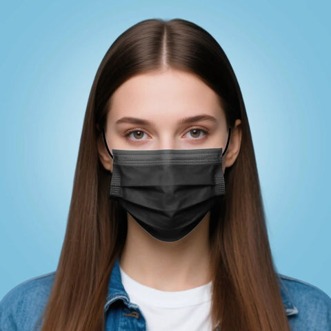Black 3 Ply Disposable Face Masks Pack Of 100 For Men And Women Non Woven Breathable Everyday Use Indoor Outdoor Travel