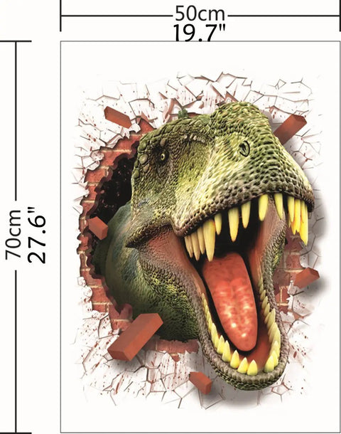 Epic 3D Self-Adhesive Wall Sticker Mural Flying Fire Basketball Peel And Stick Decor Removable And Washable Vinyl Art For Bedroom Living Room Boys Room Office 50 X 70 Cm 19.7 X 27.6 In featuring a dinosaur bursting through a wall