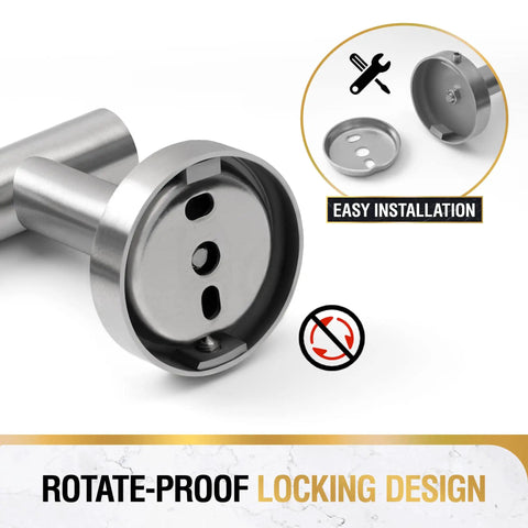Rotate-proof locking design of Brushed Nickel 24 Inch Towel Bar Wall Mounted Stainless Steel Bath Rack, shown with easy installation features.