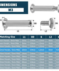 Top Shelf M3 X 12mm Chicago Binding Screws 40 Set Kit Made From Tough 304 Stainless Steel Cross Head Machine Bolts dimensions chart