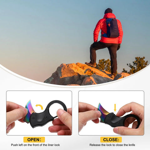 Mini Pocket Folding Knife With Carabiners 3Cr13 Stainless Steel 1.38 Inch Blade for Everyday Carry use in close-up view