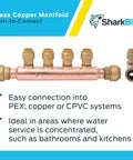 Open Four Port Push To Connect Brass Plumbing Tee Three Quarter Inch Inlet To One Half Inch Outlets For PEX Copper CPVC Systems Easily Split One Trunk To Multiple Lines With Durable Quick Connect Fittings