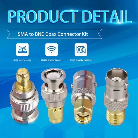 4 Pack SMA To BNC Coax Adapters All In One Kit For SDR Ham Radio Scanner And Walkie Talkie SMA Male To BNC Male SMA Female To BNC Female Gold Plated Copper And Nickel Brass Construction Durable Antenna Connector with focus on connectors and materials