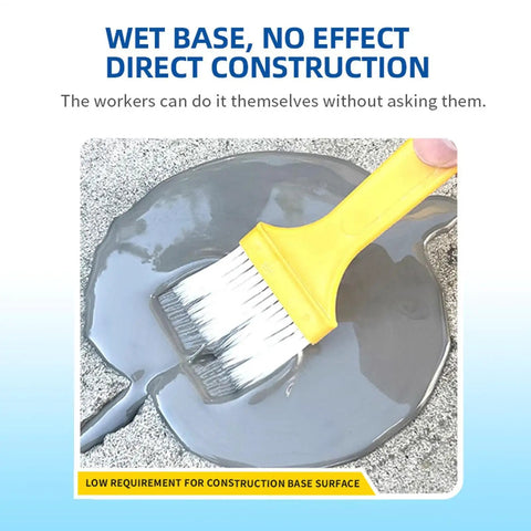 Premium Self Leveling Concrete Caulk For Deep Crack Repair being applied with a brush on wet concrete surface.