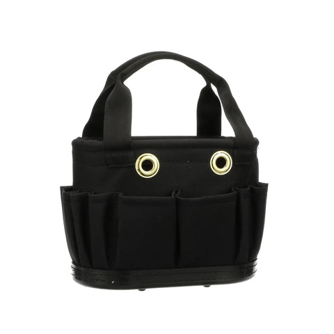 Hard-Body Oval Tool Bucket With Drain Holes And 29 Pockets, Pro Grade Rugged Denier Polyester Organizer, front view
