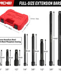 Heavy Duty Socket Set With One Quarter Inch Drive One Half Inch Drive And Three Eighths Inch Drive 43 Piece Kit extension bars sizes