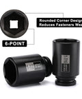 7-Piece 1/2 Inch Drive Deep Impact Socket Set SAE Range 1-3/8 Inch Through 1-3/4 Inch, 6-Point Sockets for Heavy Duty, two sockets detail