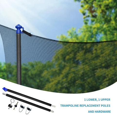 Zero Hassle Trampoline Safety Net Pole Replacement Set With Thick Foam Covers For 10 To 16 Foot Frames Universal Straight Leg Compatibility Up To 1.65 Inch Diameter Quick Setup with upper and lower poles.