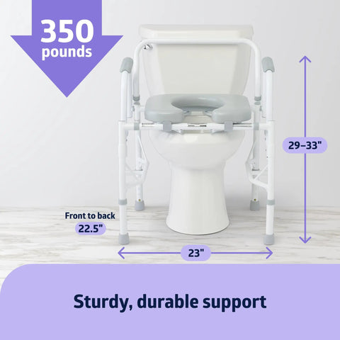 Rock Solid Senior Commode Chair With Knockout Comfort Foam Cushion And Super Smooth Lateral Transfer Drop Arms For Wheelchairs Removable Pail Splash Guard