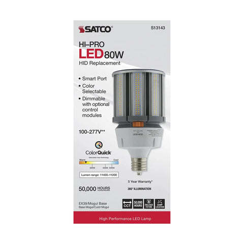 Hi Pro CCT Selectable LED Lamp With Sensor Port 3000K 4000K 5000K HID Replacement 120W Omni Directional White packaging