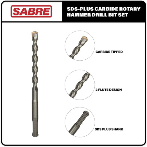 8-Piece SDS Plus Drill Bit Set Carbide Tipped For Rotary Hammer Masonry Concrete Brick Stone Block Stucco Includes Sizes