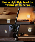 Heavy Duty Six Outlet Wall Tap Adapter With Three Prong Grounded Power Splitter And Soft Led Night Light Cover For Home Office Dorm Rooms, No Fuss Plug N Play Electrical Strip Alternative in action at various locations.