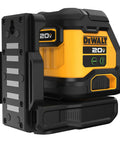20V Max Green Cross Line Laser Level Bare Tool Only Handy Workhorse For Pros 180 Ft Visibility 330 Ft With Detector One Eighth Inch At 30 Ft Dual Green Beams Sixteen Hour Runtime On Two Ah Battery Class 2, side view