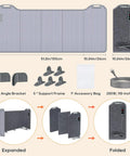 Diagram of Under Desk Foot Warmer With 12 Hour Timer 8 Heat Levels Foldable Portable Space Heater showing dimensions and accessories.