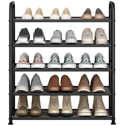 Beefy 5-Tier Metal Shoe Rack With Mesh Shelves For Entryway, Closet Or Garage, Free Standing Organizer Holds 15 Pairs, Black