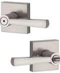 Spyglass Interior Privacy Door Handle Lever For Bedroom And Bathroom With Keyless Lock And Microban Protection, Reversible Satin Nickel Finish