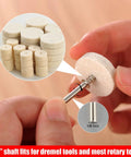 Close-up of a 140 Piece Polishing Kit for Rotary Tools with one eighth inch shank and buffing wheels for DIY projects.