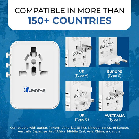 Worldwide Travel Adapter 25W Fast Charge All In One Charger With 2 USB C Ports And 1 USB A Port Four In One Universal