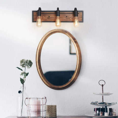 Over Mirror Vanity Light Fixture With Wood Accent And Black Matte Steel Farmhouse Sconce For Bathroom Wall Lamp Cozy Rustic Modern Country Vibe With Wood Grain Finish And Durable Steel Construction over oval mirror