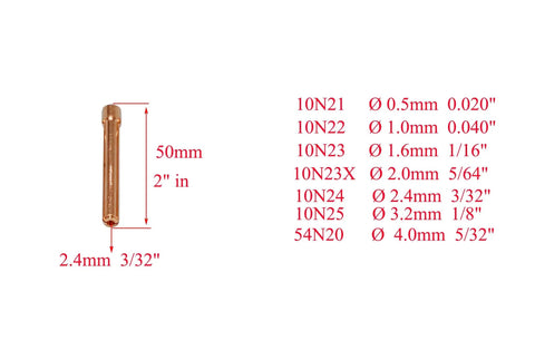 Prograde TIG Welding Torch Parts Kit Featuring Rock Solid Collet Bodies and Hella Compatible Ceramic Cups Assorted Alumina Nozzles showing sizes and specifications.