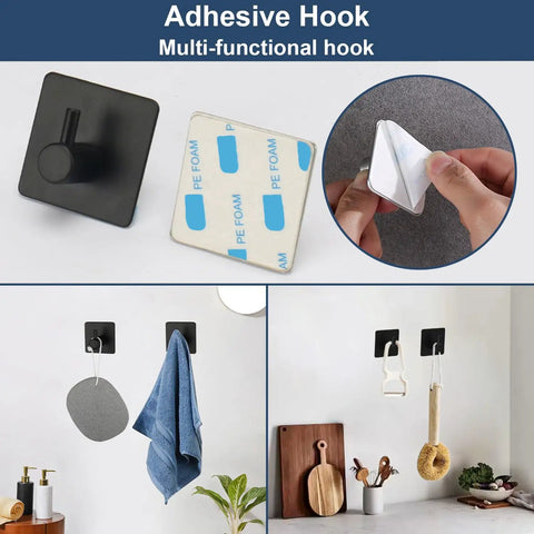 Self Adhesive Matte Black Bathroom Hardware Set multi-functional hooks demonstration