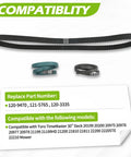 Three Piece Lawn Mower Deck Drive Belt Kit For Toro TimeMaster 30 Inch Deck 20199 20200 20975 shown with compatibility details