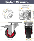 3 Inch Heavy Duty Swivel Caster Wheels Set Of 4 With Dual Locking Rubber Tires dimensions diagram with size details