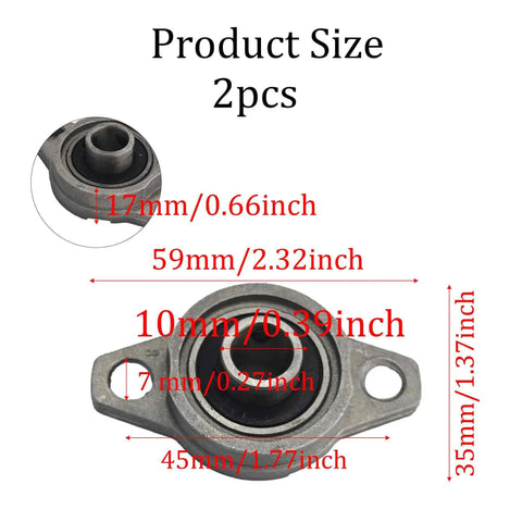 Two Pack 10mm Pillow Block Flange Bearing KFL000 Self Aligning dimensions showing 17mm height and 59mm length