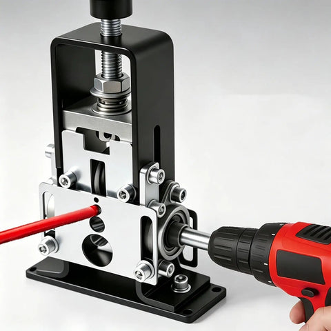 Heavy Duty Electrical Wire Strippers Drill Powered Hand Crank Multi-Function Portable Cable Stripper For Scrap Processing No Mains Power Needed Outdoor Mobile Use Versatile Tool close-up of wire stripper mechanism.