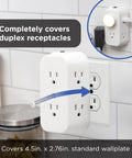 Six Outlet Grounded Wall Tap Extender With Four Side Access Outlets Resettable Circuit Breaker ETL Listed in kitchen setting