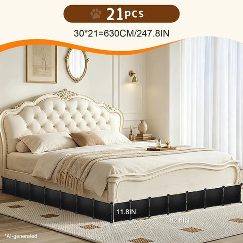 Hella Durable Under Bed Blocker And Pet Barrier With Solid Resin Build For Furniture Skirting, 21 pieces, 30x21 cm setup.