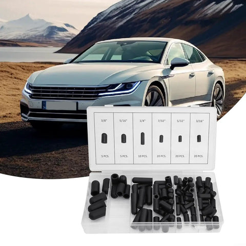Ultimate 80-Piece Carburetor Vacuum Cap Kit With Rubber Hose End Covers In Assorted Sizes From 5/32 To 3/8 Inch For Engine Manifolds And Auto Vacuum Seals, black rubber caps in organizer