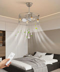 Ceiling Fan With Light 3 Blades Reversible Low Noise 22W for Bedroom with remote control in modern bedroom setting.