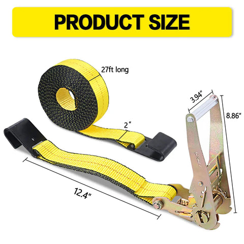 Beefy Heavy Duty Flat Hook Ratchet Straps Tie Down Straps 2 Inch By 27 Feet Weather Resistant 3333 Pound Working Load Limit, dimensions