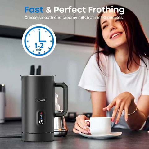 4 In 1 Automatic Milk Frother And Steamer For Coffee Lovers Hot Chocolate Maker visible on kitchen counter