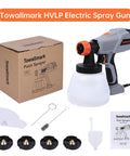 Pro Grade HVLP Paint Sprayer Kit With 1300ml Cup, box, copper nozzles, and accessories displayed on a white background.