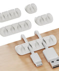 Five Pack Cable Organizers For Desk And Nightstand With Adhesive Clips Fifteen Slots White Cord Management System