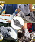 Cut Resistant Nylon Spandex Work Gloves For Machinery And Auto Shops Intercept Tech Safety Flexible Grip For All Day Comfort Heavy Duty Warehouse And Mechanics Gear Size XL Grey 12 Pairs being used for various tasks