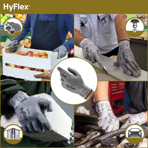 Cut Resistant Nylon Spandex Work Gloves For Machinery And Auto Shops Intercept Tech Safety Flexible Grip For All Day Comfort Heavy Duty Warehouse And Mechanics Gear Size XL Grey 12 Pairs being used for various tasks